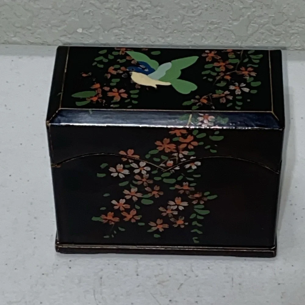 VTG Handmade Lacquerware Box Trading Card Note Holder Made In Occupied Japan 4